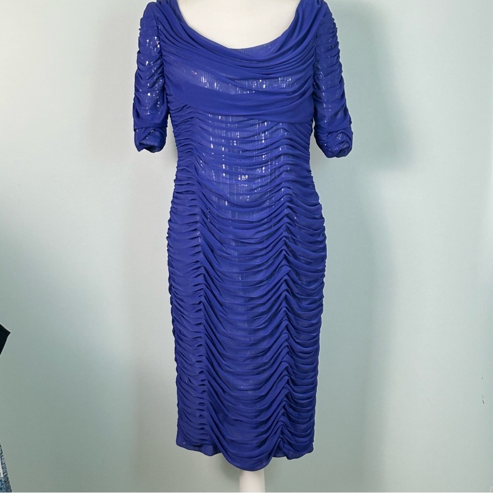 Adrianna Papell Evening Sequined Ruched Short Sleeve Formal Dress